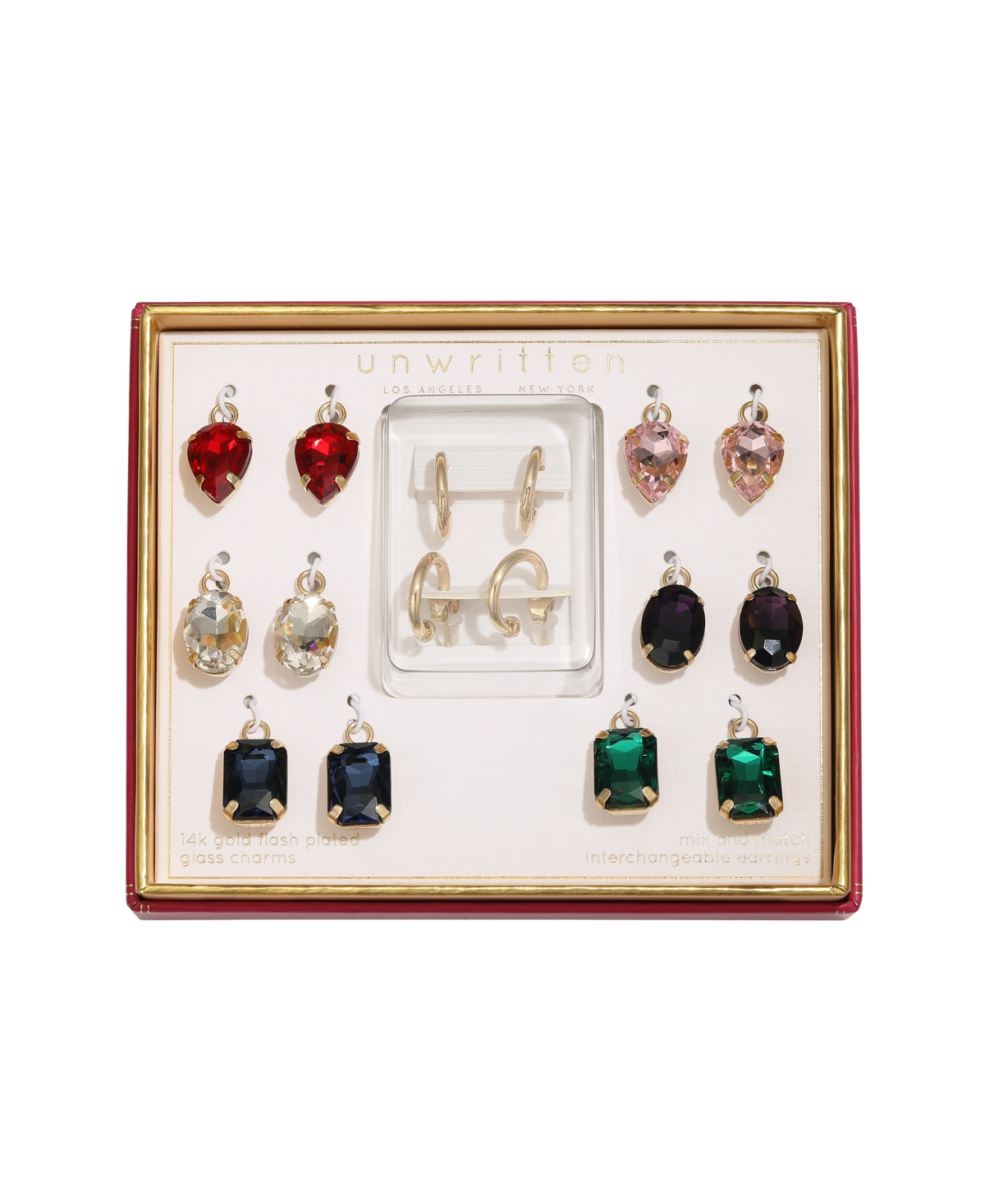 Unwritten Multi-color Glass Mix And Match Hoop Earring Set In Gold