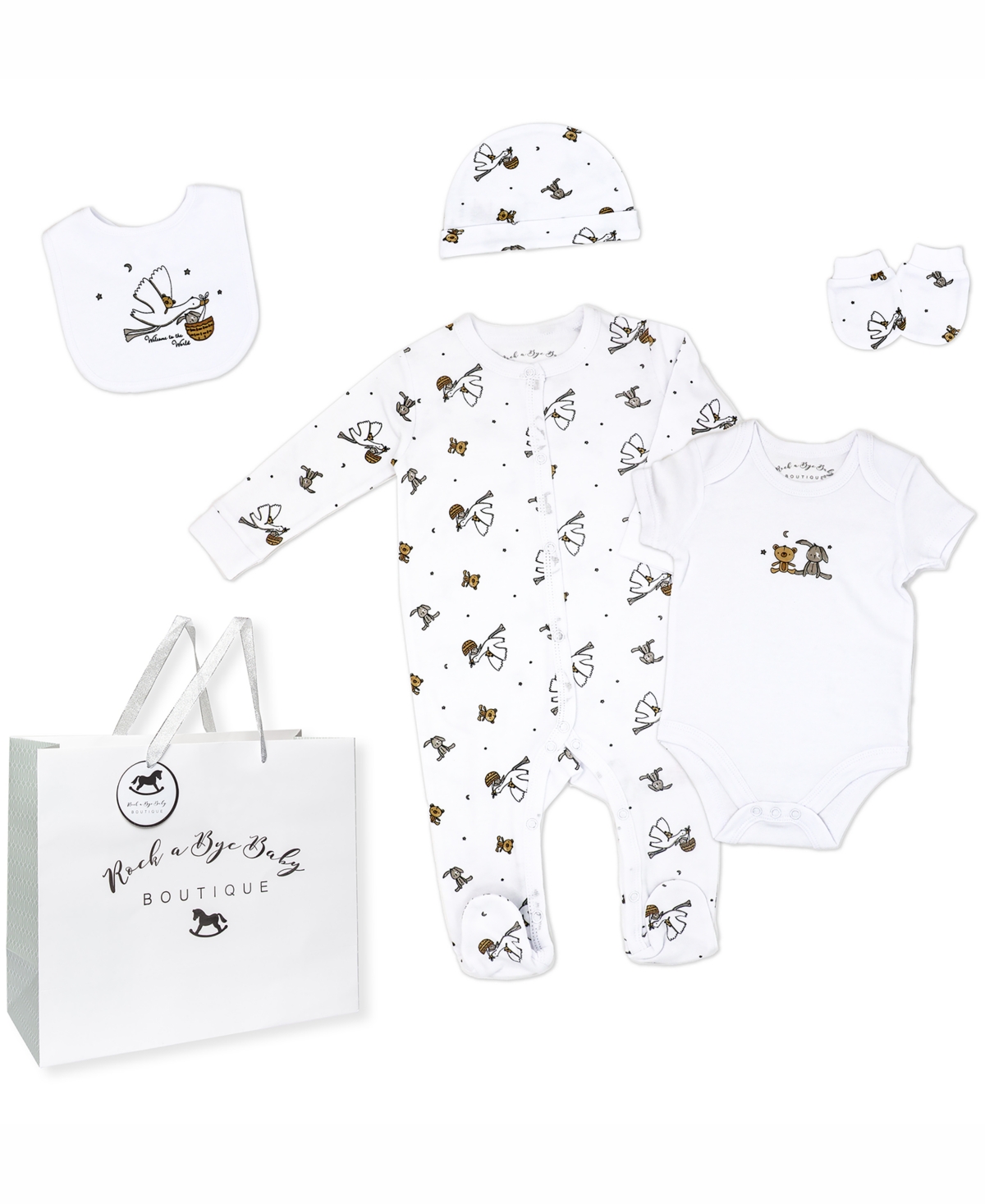 Rock-a-Bye Baby Boutique Baby Boys or Baby Girls Layette Gift Bag Set
