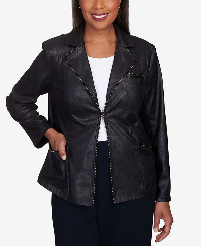 Alfred Dunner Petite Park Place Faux Leather Blazer Jacket Macy s