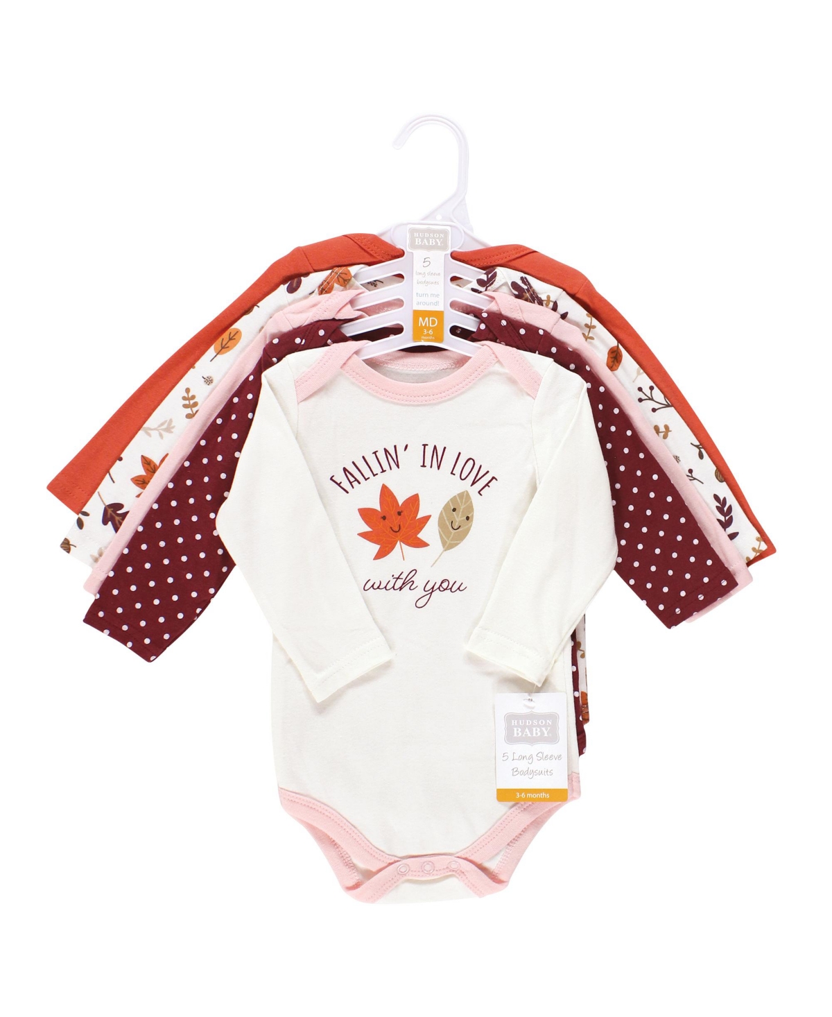 Hudson Baby Baby Girls Cotton Long-Sleeve Bodysuits, 5-Pack - Fall