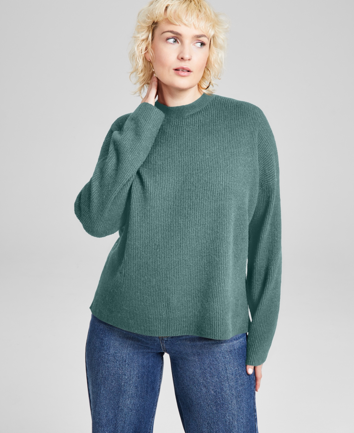Women's Ribbed Crewneck Sweater, Created for Macy's - Meadowland