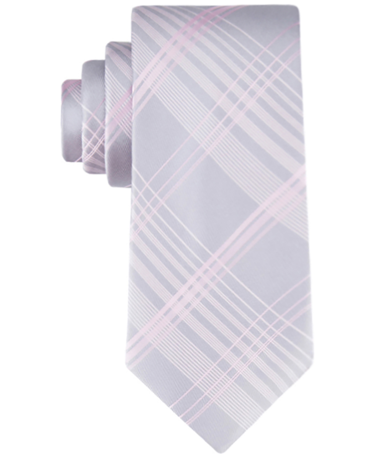 Calvin Klein Men's Ari Plaid Tie In Silver,pink