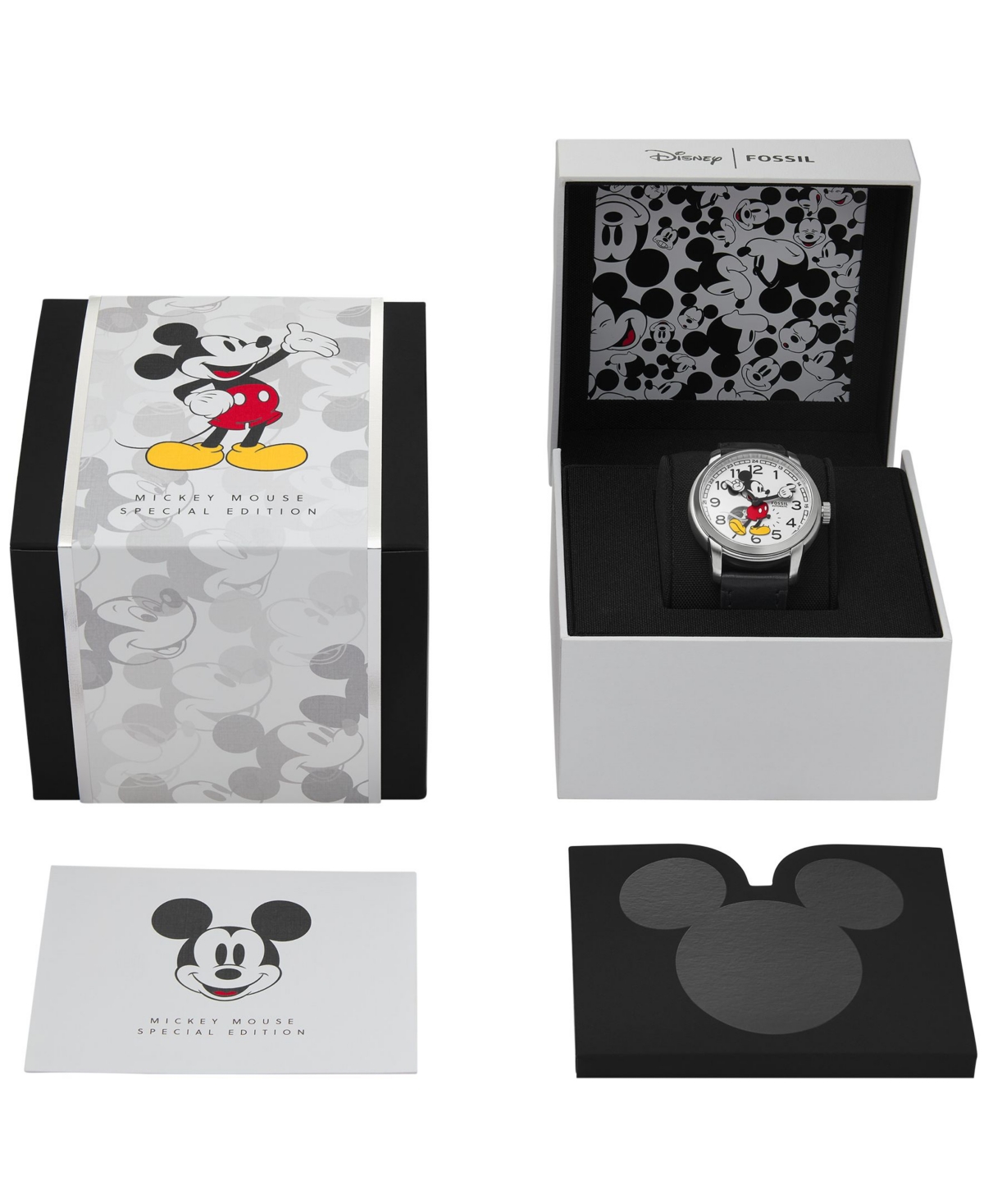Fossil Unisex Disney x Fossil Special Edition Three-HandLeather Watch, 40mm - Black