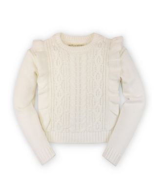 Baby Girls Hope and Henry Long Sleeve Ruffle Pinafore Cable Sweater
