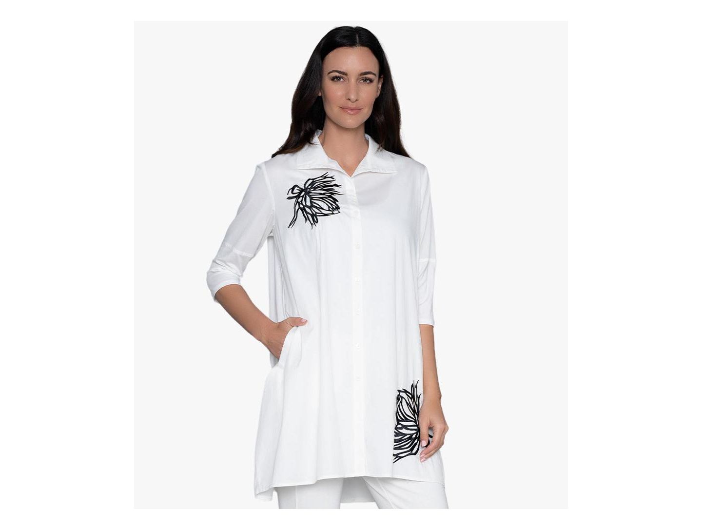 Женская рубашка Stella Carakasi 3/4 Sleeve Embroidered Cotton Poplin Shirt Top Tiburon Tunic Icon, цвет: Мягкий белый — фото 3