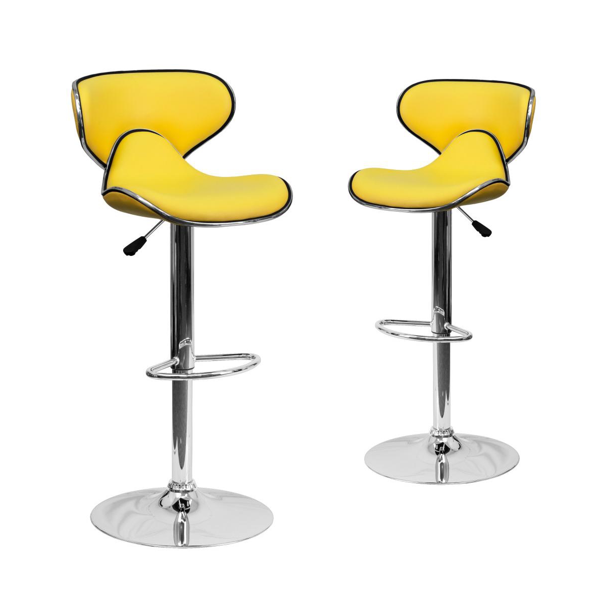 Emma+oliver 2 Pack Contemporary Cozy Mid-back Vinyl Adjustable Height Barstool With Chrome Base In Yellow