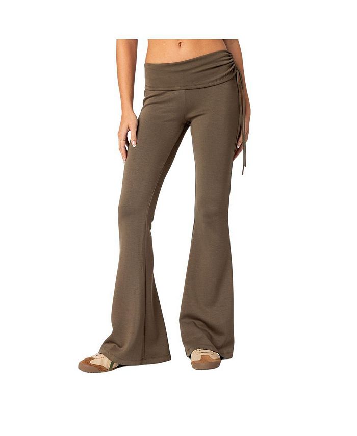 Petite Brown Knitted Fold Over Flared Pants