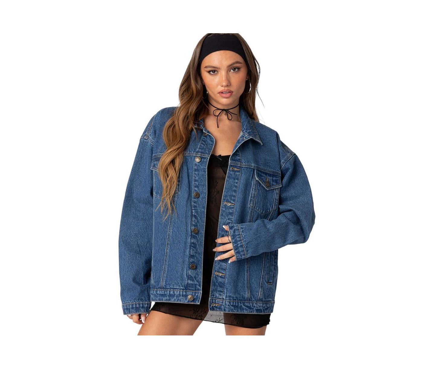 Женская куртка Edikted Dalia Oversized Denim, цвет: Тёмный синий — фото 1