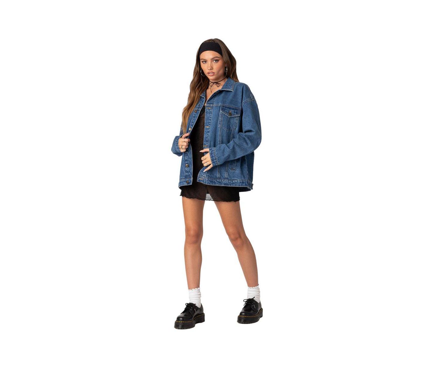 Женская куртка Edikted Dalia Oversized Denim, цвет: Тёмный синий — фото 3