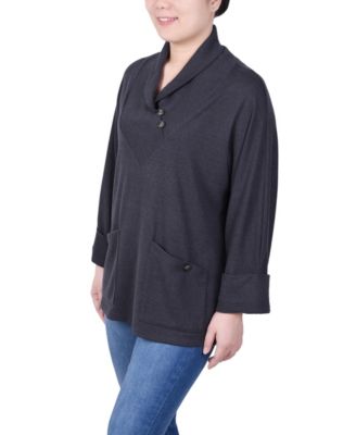 Petite Cuff Sleeve Shawl Collar Top