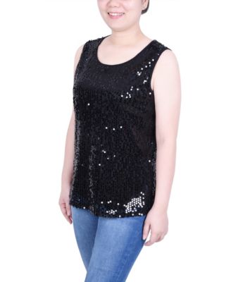 Petite Sleeveless Sequined Tank with Combo Banding Top