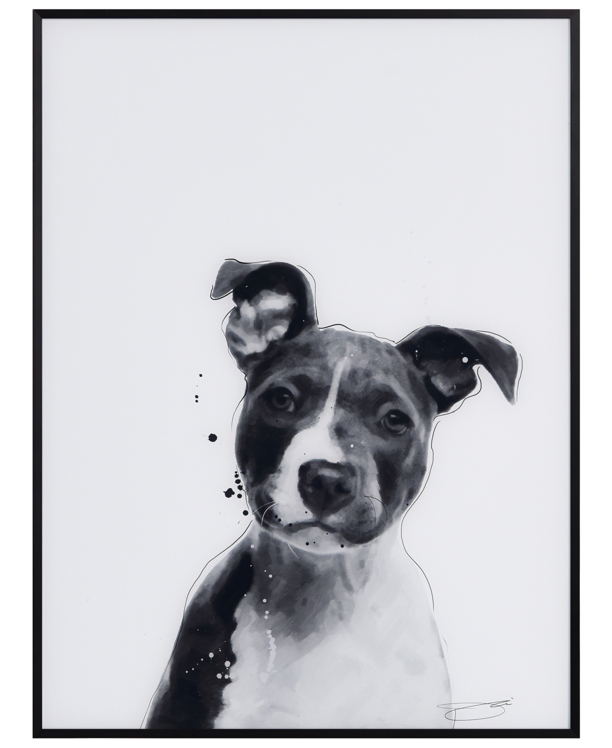 Empire Art Direct "pitbull" Pet Paintings On Printed Glass Encased With A Black Anodized Frame, 24" X 18" X 1" In Black And White