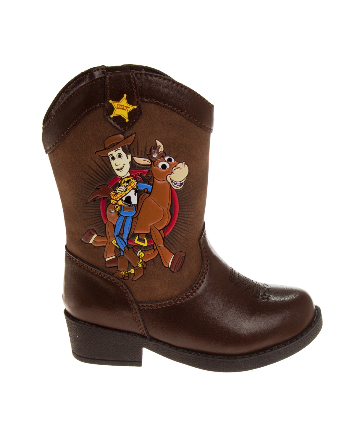 Shop Disney Pixar Little Boys Toy Story Slip On Light Up Cowboy Boots In Brown