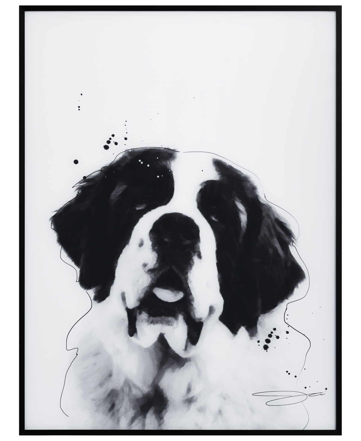 Empire Art Direct "saint Bernard" Pet Paintings On Printed Glass Encased With A Black Anodized Frame, 24" X 18" X 1" In Black And White