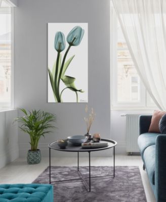 "Blue Tulips" Frameless Free Floating Tempered Glass Panel Graphic Wall Art, 48" x 24" x 0.2"