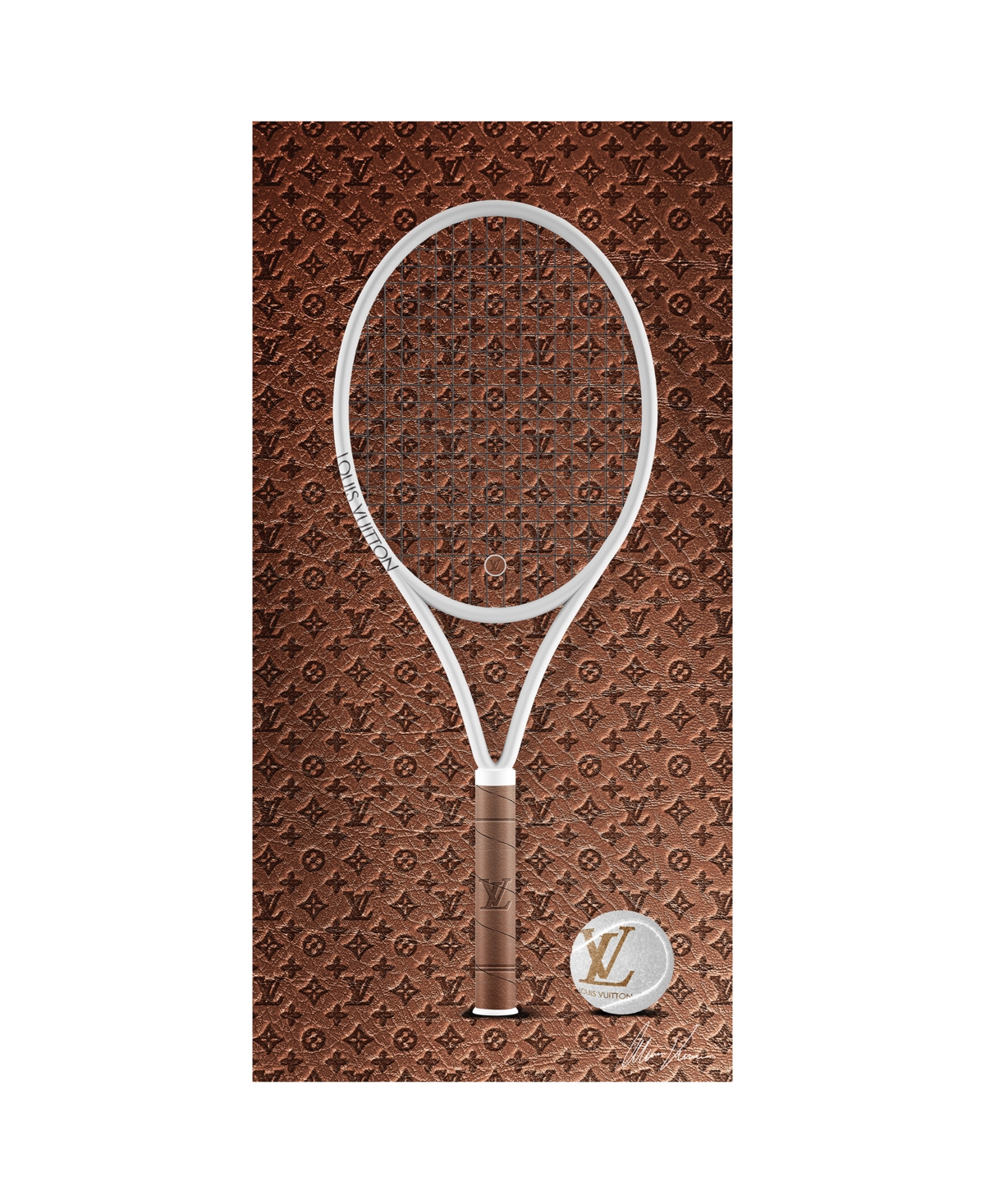 Empire Art Direct Louis Vuitton Vibes Racquet Frameless Free Floating Tempered Glass Panel Graphic Wall Art In Brown