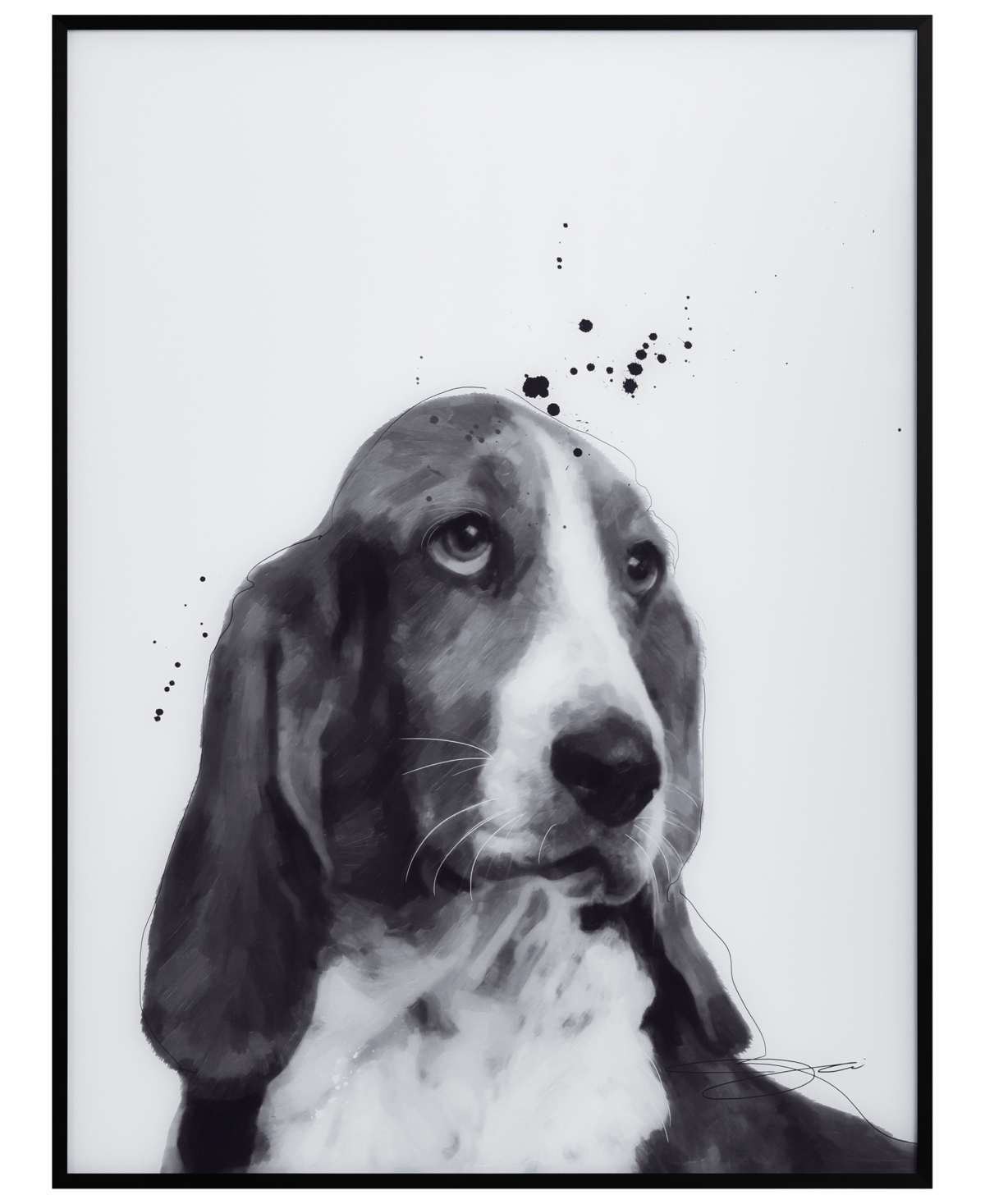 Empire Art Direct "basset Hound" Pet Paintings On Printed Glass Encased With A Black Anodized Frame, 24" X 18" X 1" In Black And White