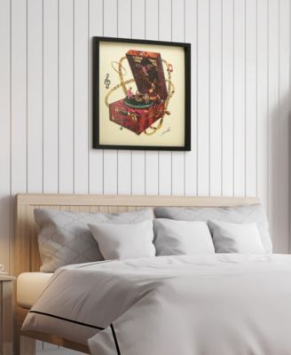 "Wind Up 78 "Hand-made dimensional music box art collage, under glass, encased on a black shadow box frame, 25" x 25" x 1.4"