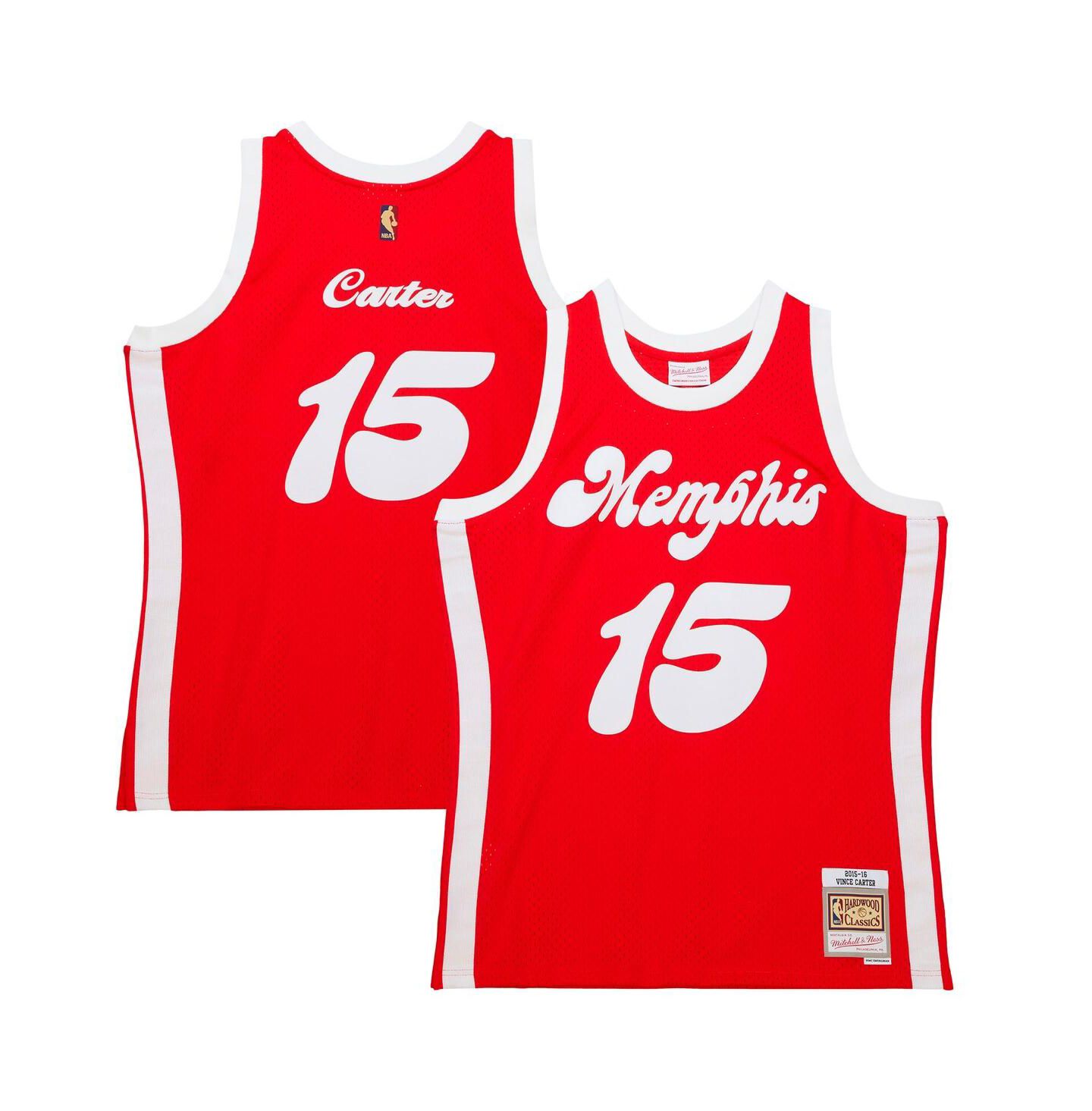 Мужская футболка Mitchell & Ness Vince Carter Red Memphis Grizzlies Hardwood Classics Retro Name and Number — фото 1