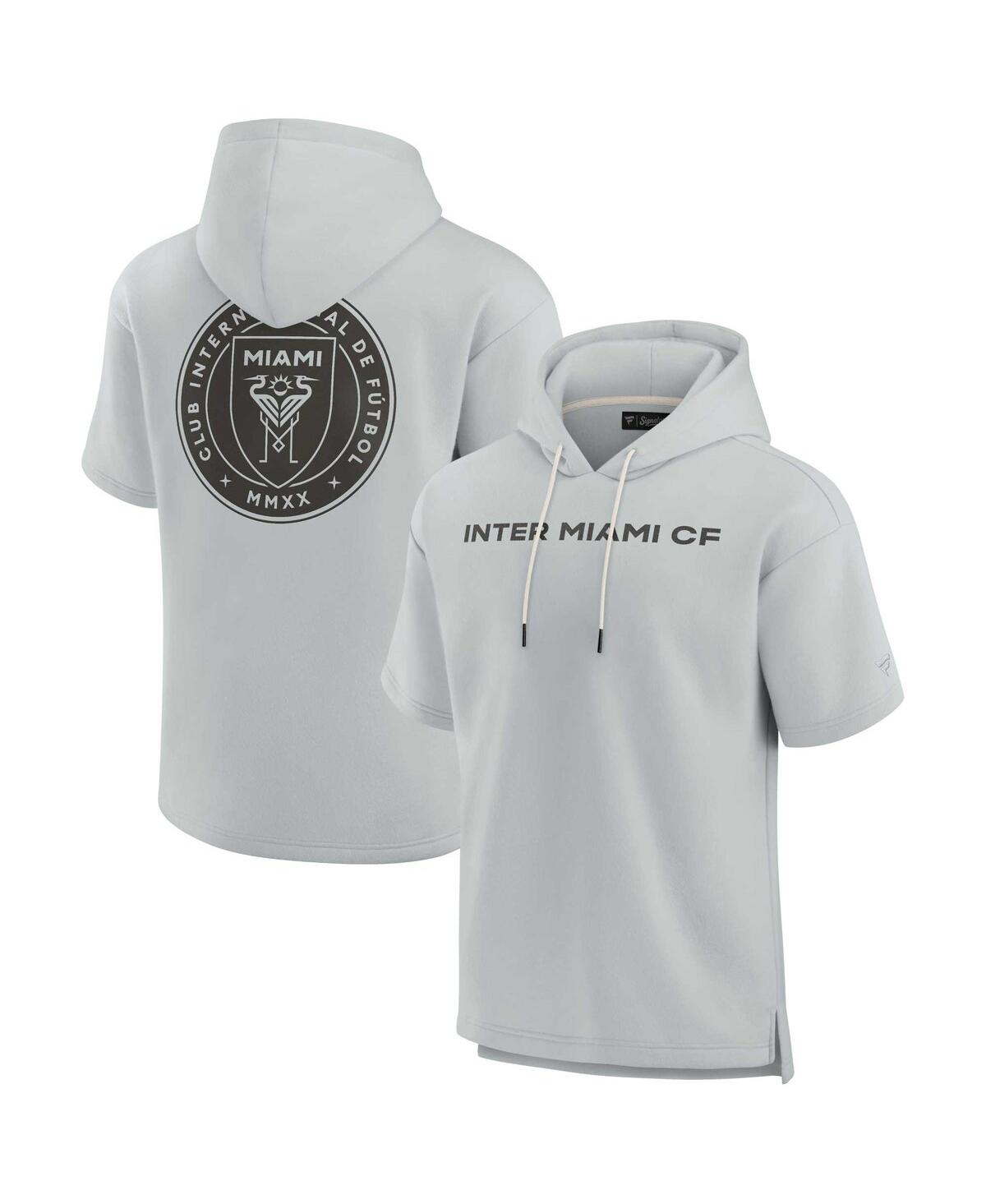 Shop Fanatics Signature Men's And Women's  Gray Inter Miami Cf Super Soft Fleece Short Sleeve Pullover Hoo