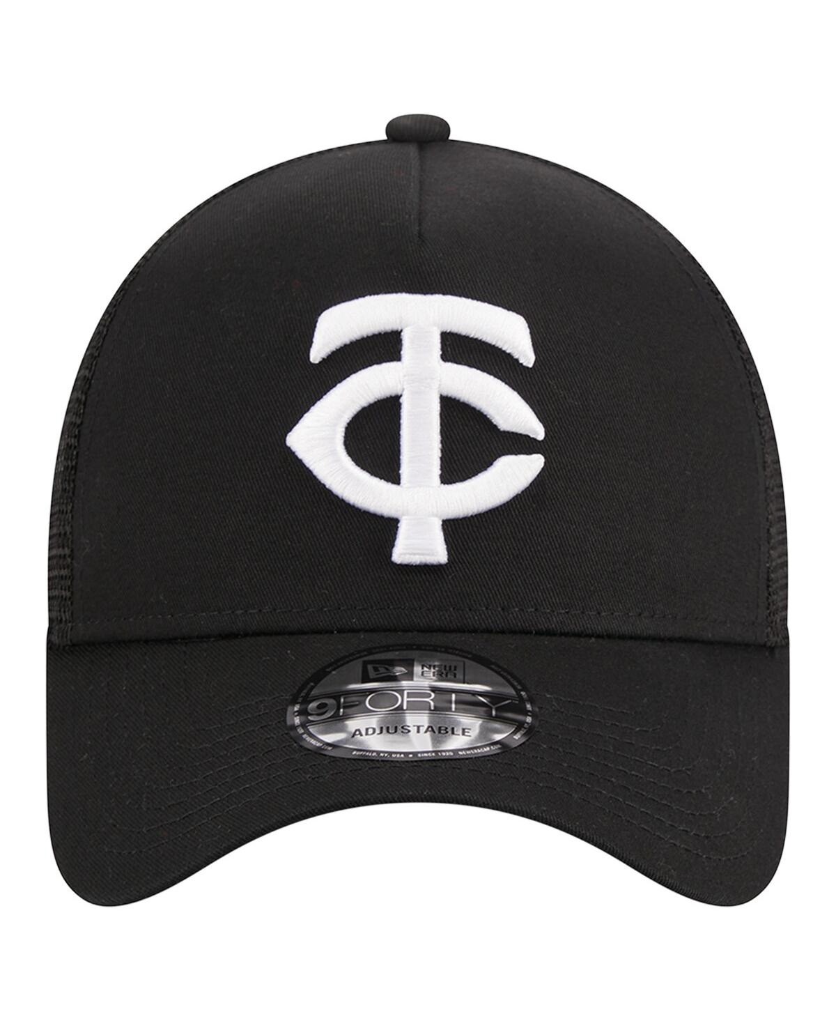 NEW ERA MEN'S NEW ERA BLACK MINNESOTA TWINS A-FRAME 9FORTY TRUCKER ADJUSTABLE HAT 