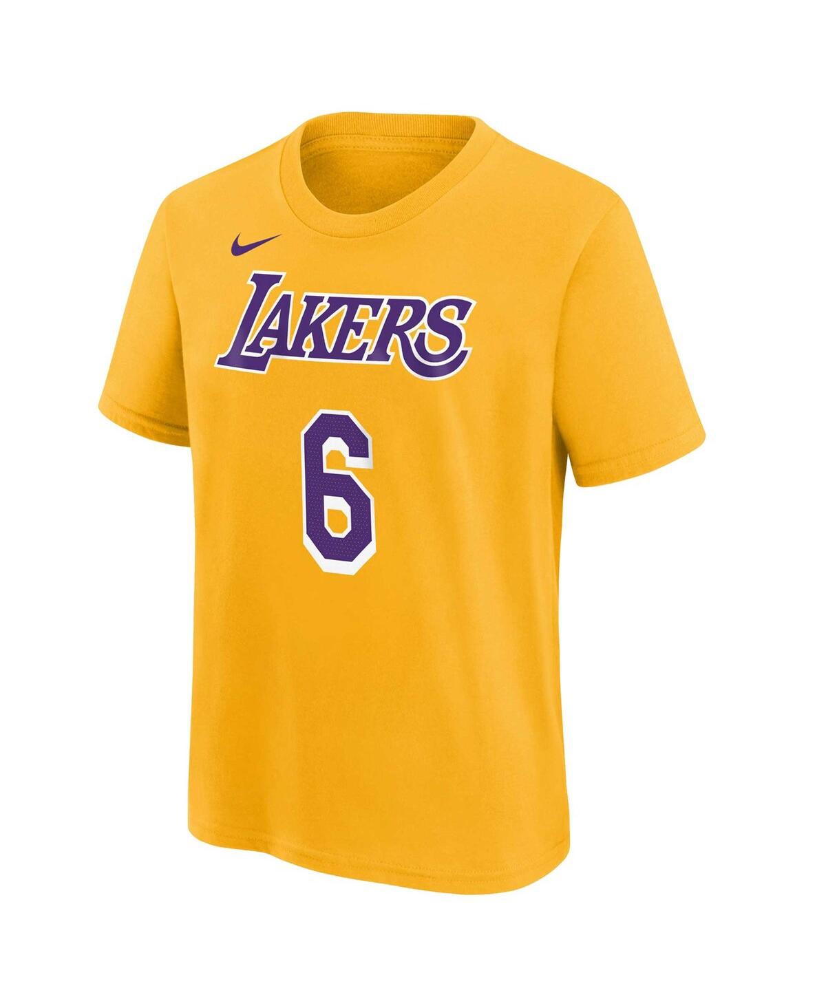 Shop Nike Big Boys Lebron James Gold Los Angeles Lakers Icon Name And Number T-shirt