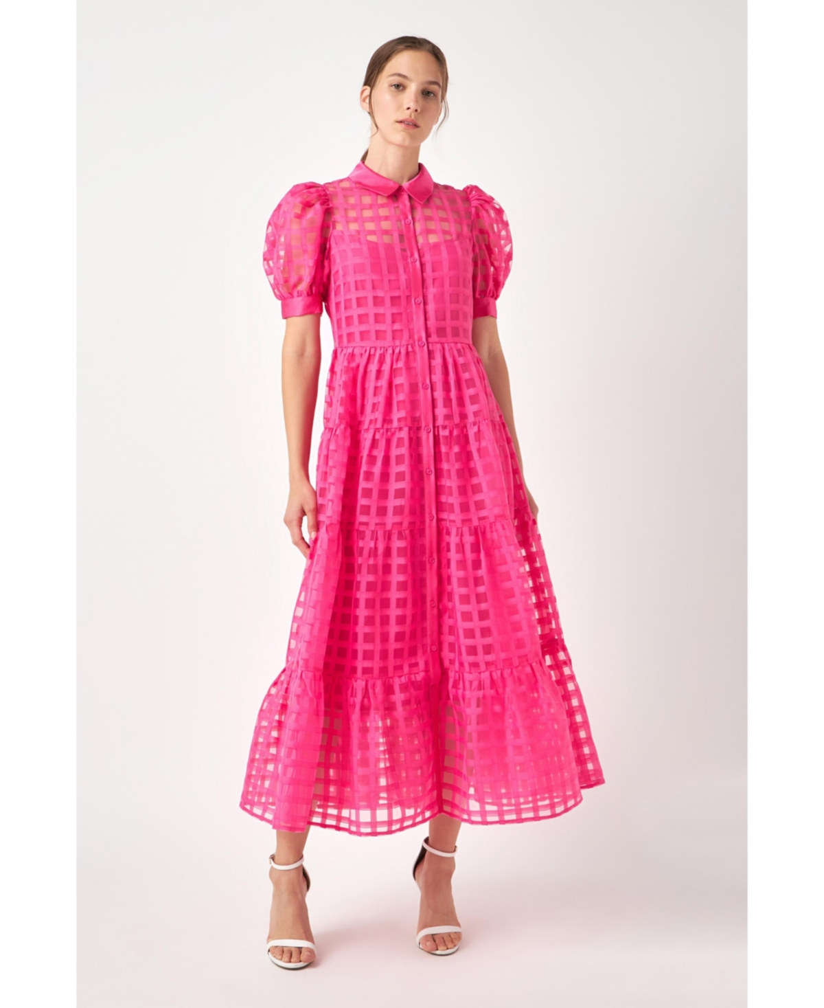 English Factory Women's Gridded Organza Tiered Maxi Dress