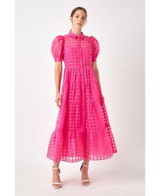 english factory gridded organza dress English Factory Women's Gridded Organza Tiered Maxi Dress