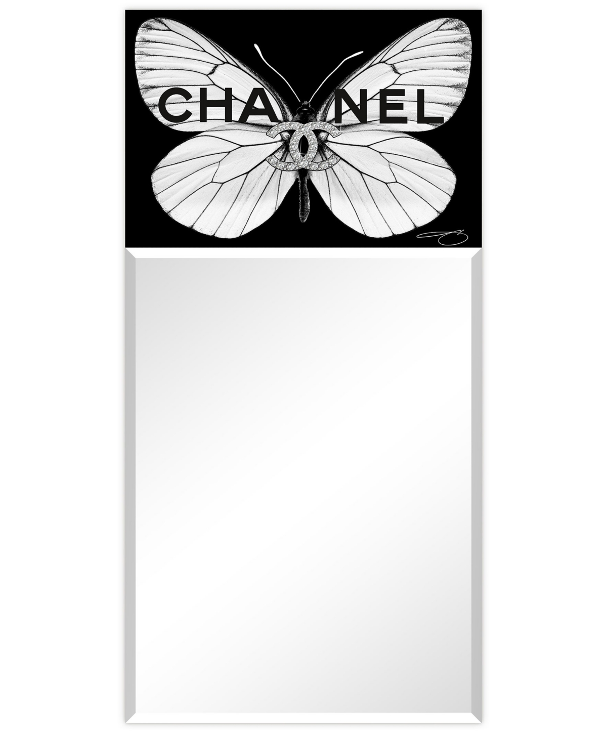 Shop Empire Art Direct "cc Butterfly" Rectangular Beveled Mirror On Free Floating Printed Tempered Art Glass, 48" X 24" X 0 In Black,white