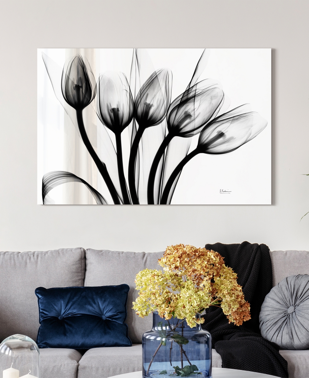 Shop Empire Art Direct "marching Tulips" Frameless Free Floating Tempered Glass Panel Graphic Wall Art, 32" X 48" X 0.2" In Gray