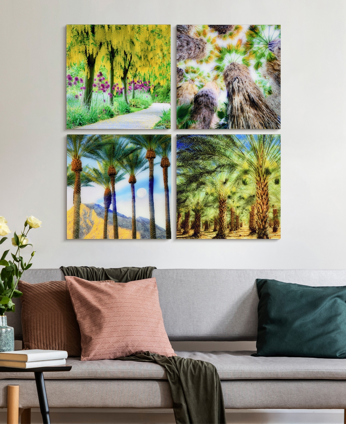 Shop Empire Art Direct "palm Tree Groves" Frameless Free Floating Reverse Printed Tempered Glass Nature Scapes Wall Art, 20 In Multi-color
