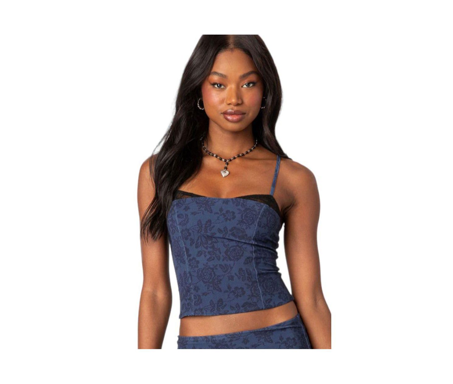 Женский топ Edikted Amal printed bra top, цвет: Тёмно-синий — фото 1