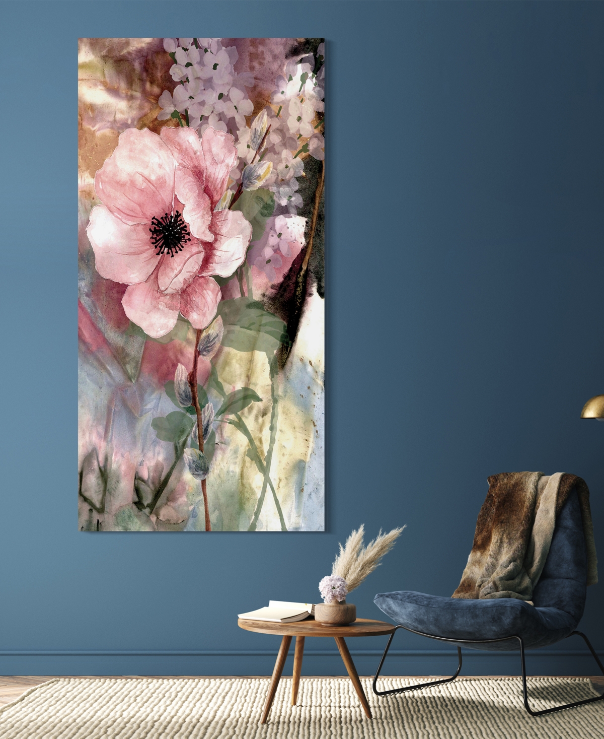 Shop Empire Art Direct "pastel Fleur Li" Frameless Free Floating Reverse Printed Tempered Glass Wall Art, 72" X 36" X 0.2" In Pink