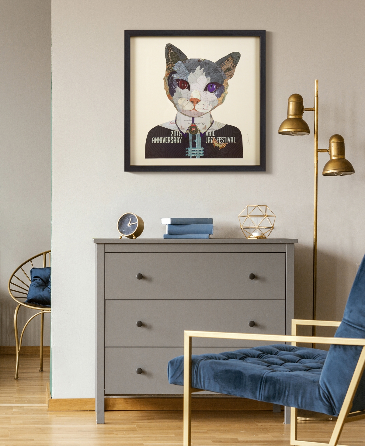 Shop Empire Art Direct "funky Cat 2" Dimensional Collage Framed Graphic Art Under Glass Wall Art, 25" X 25" X 1.4" In Multi-color