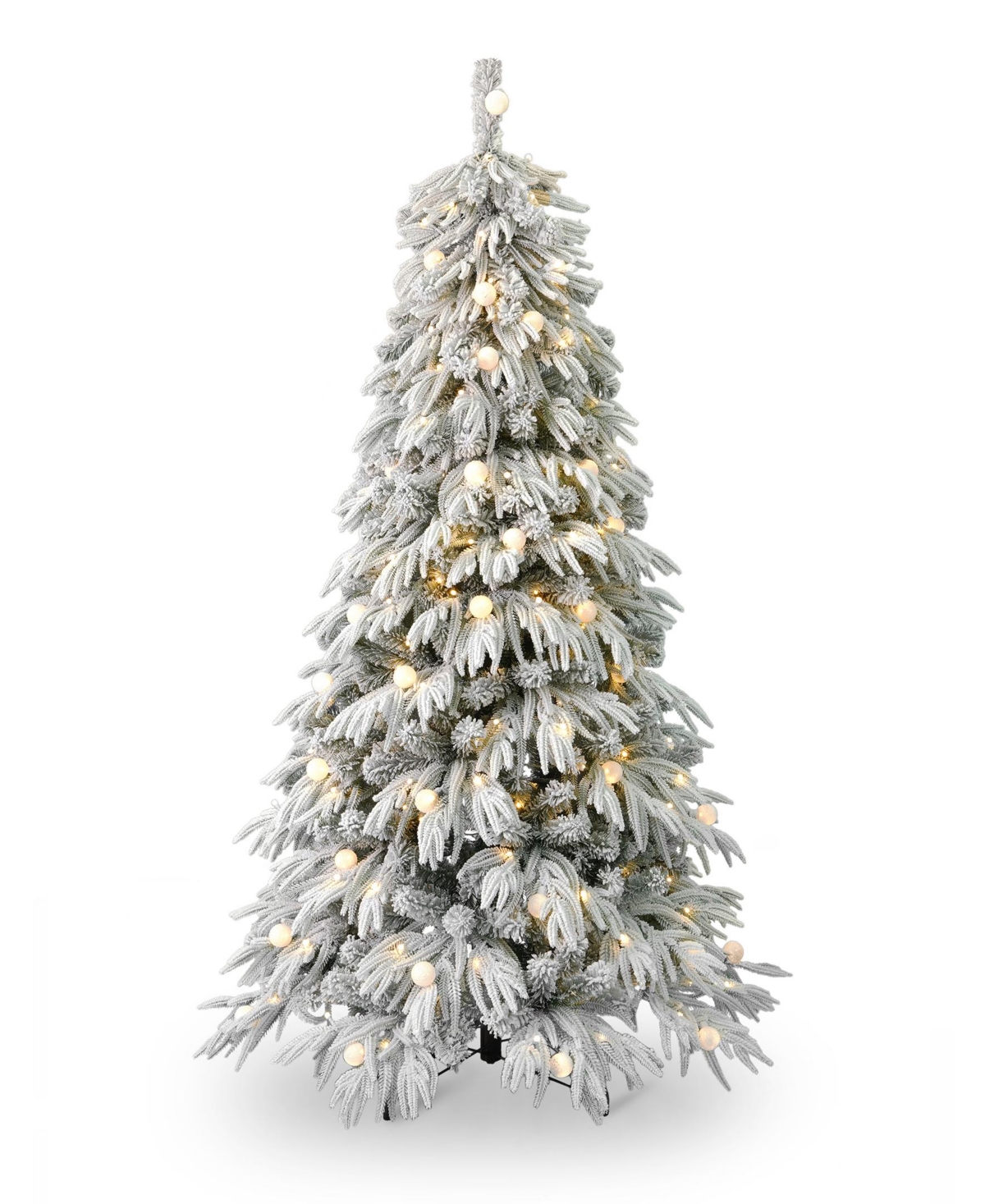 Frosted Acadia 6.5' Pre-Lit Flocked Pe Mixed Pvc Full Tree with Metal Stand, 2409 Tips, 300 Changing Led Lights - White