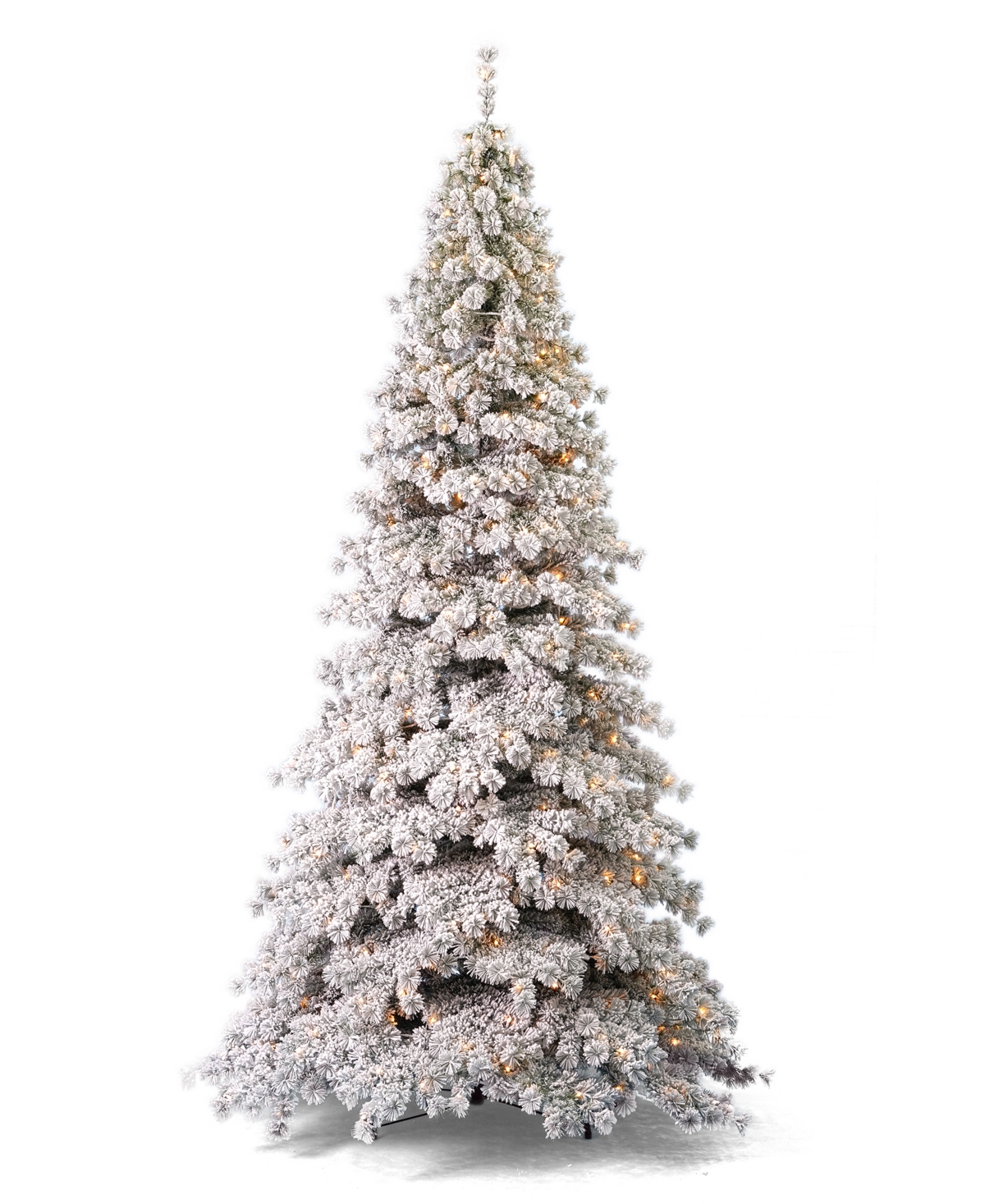 Seasonal Flocked Winter Fir 10' Pre-lit Flocked Hard Needle Tree With Metal Stand 1471 Tips, 450 Warm Led, Re In White