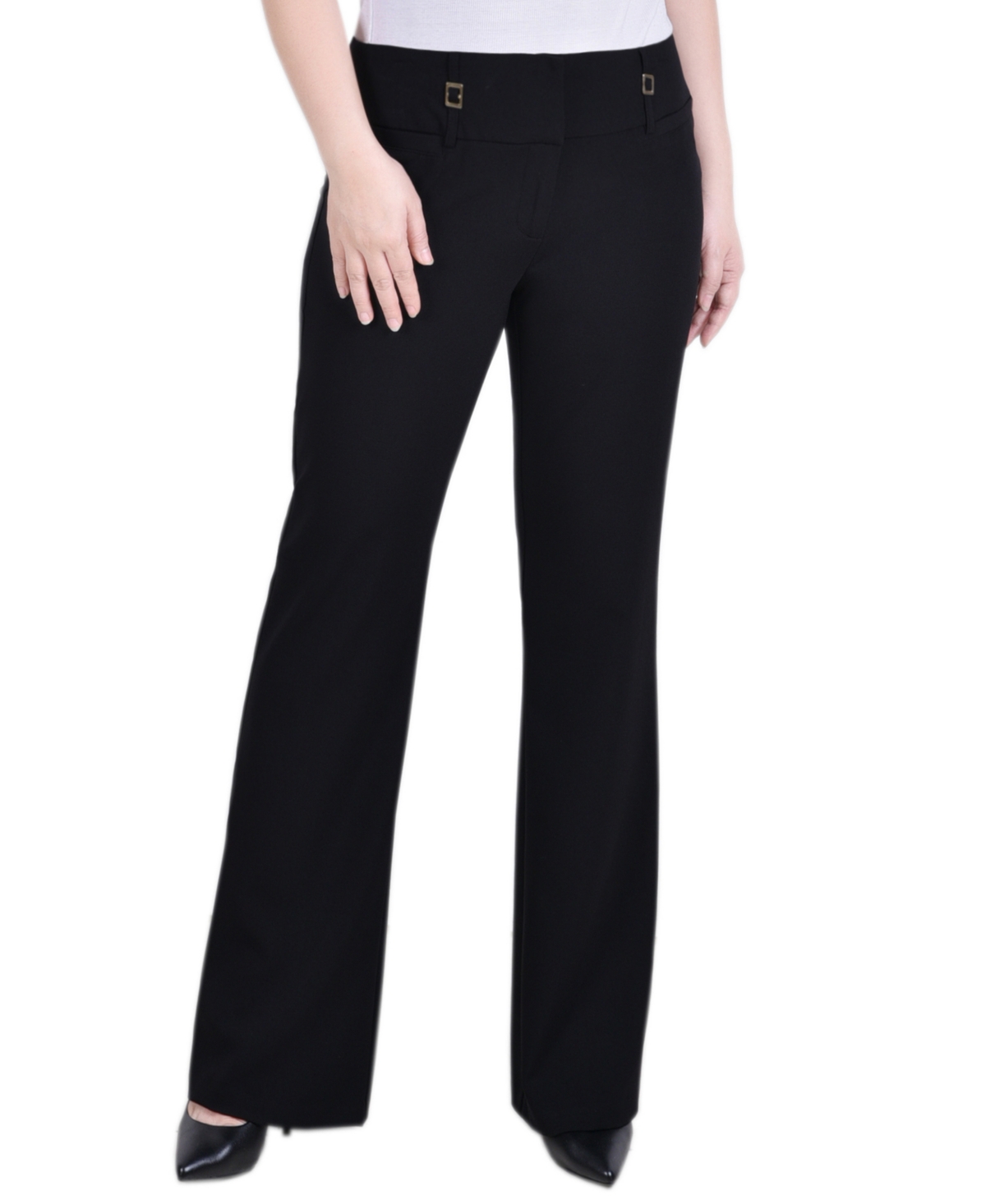 Ny Collection Petite Wide Waist Stretch Bootcut Pants In Black