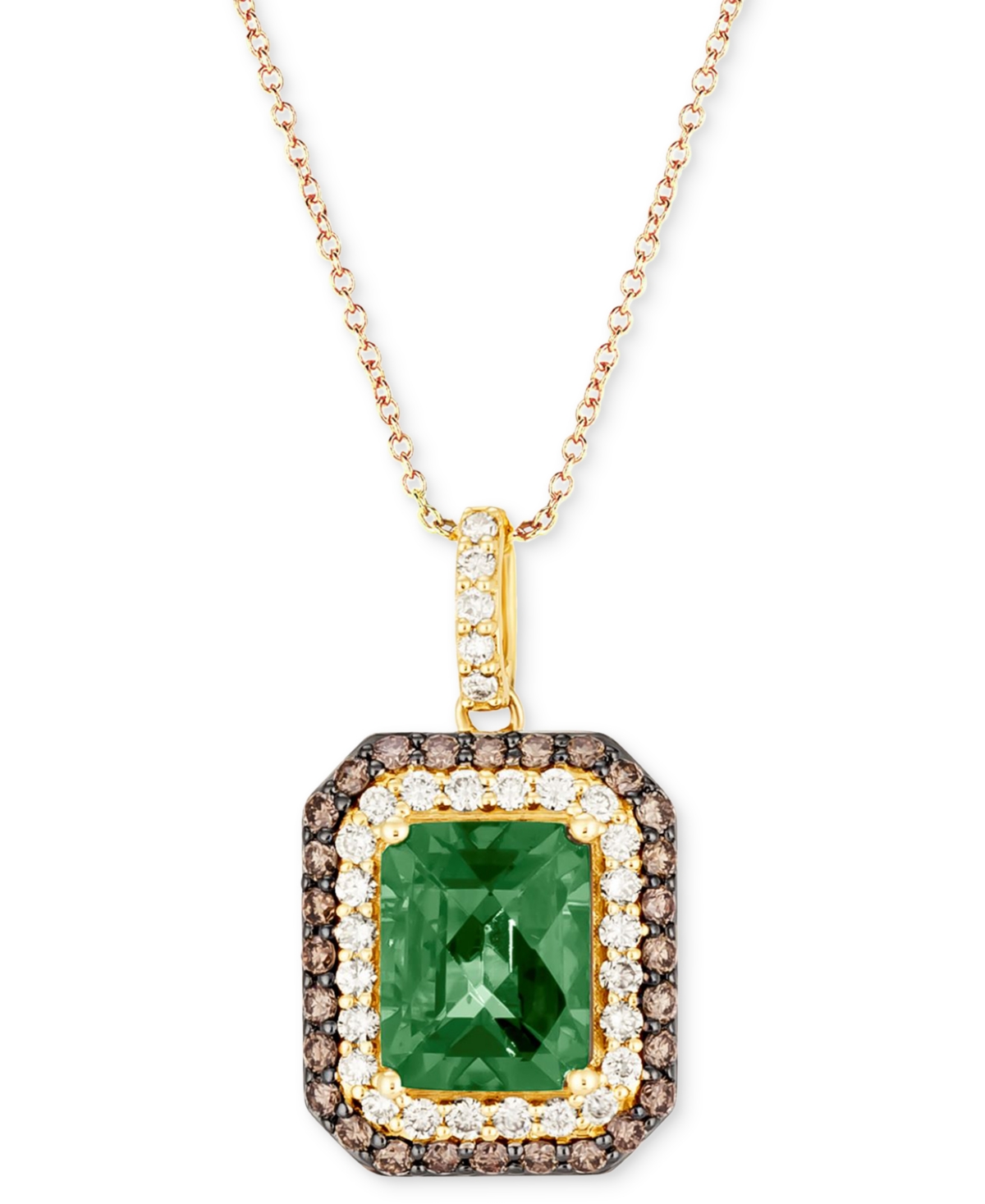 Le Vian Costa Smeralda Emeralds (1-1/5 Ct. T.w.) & Diamond (5/8 Ct. T.w.) Halo 18" Pendant Necklace In 14k G In K Honey Gold Pendant
