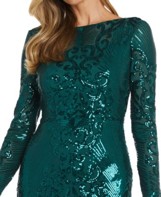 Nightway Women's Sequin Long-Sleeve Illusion Gown - Macy's