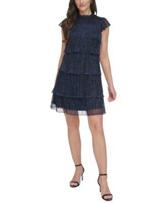 Vince Camuto - Women's Metallic Crinkled Tiered Dress