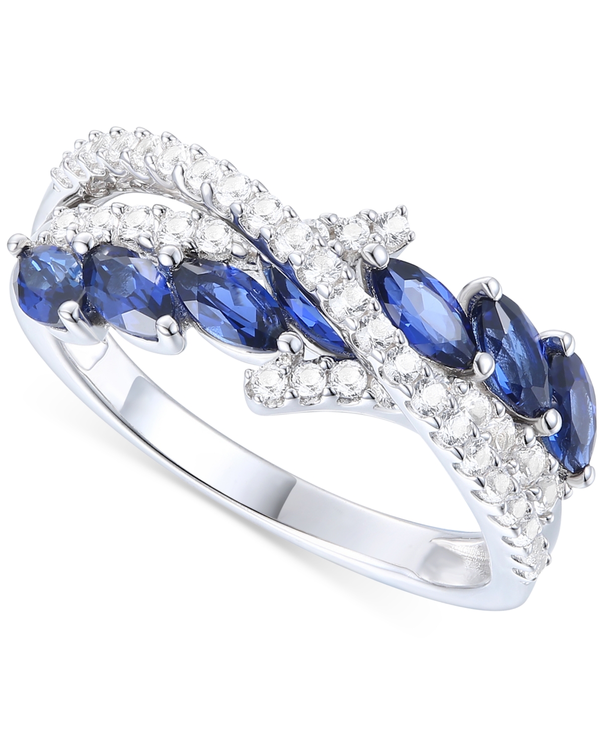 Lab-Grown Emerald (3/4 ct. t.w.) & Lab-Grown White(1/20 ct. t.w.) Ring in 14k Gold-Plated Sterling Silver (Also in Lab-Grown Blue Sapphire)