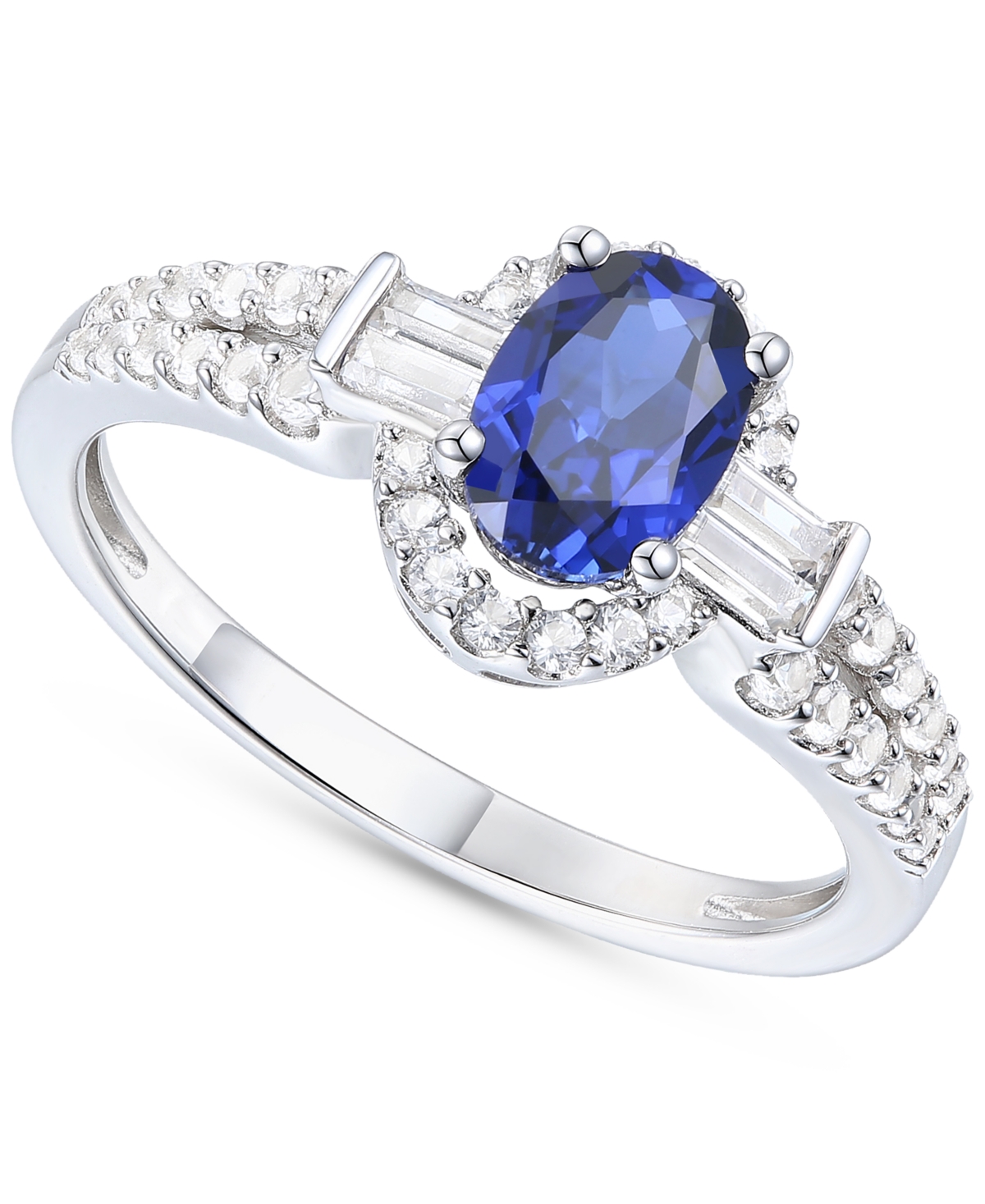 Macy's Lab-grown Blue Sapphire (3/4 Ct. T.w.) & Lab-grown White Sapphire (1/20 Ct. T.w.) In Sterling Silver In Sapphire