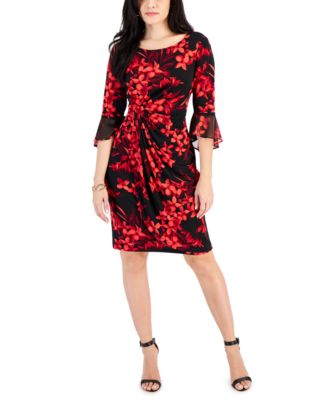 Connected - Petite 3/4-Sleeves Printed Side-Tab Dress