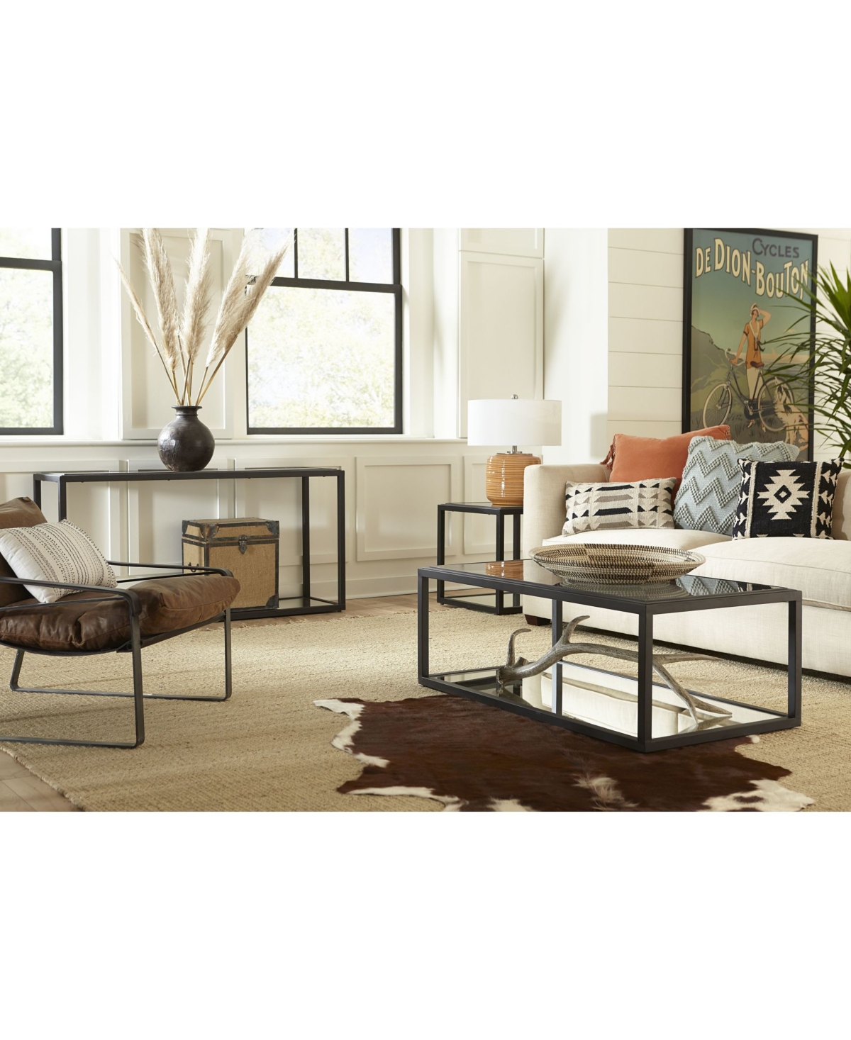 Macy's Ellis 48" Glass And Metal Coffee Table In Black Ink