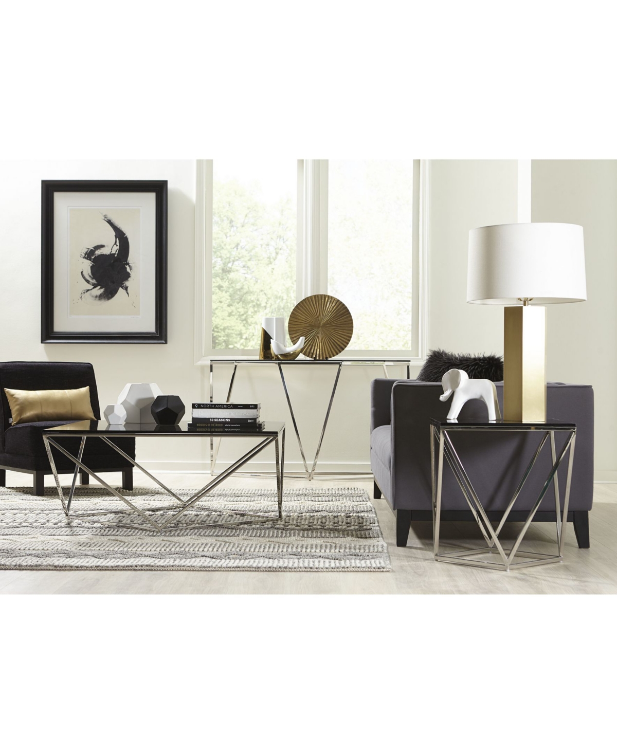 Macy's Aria 22" Smoked Glass And Polished Stainless Steel End Table In Pol Stainless Steel,smoked Glass