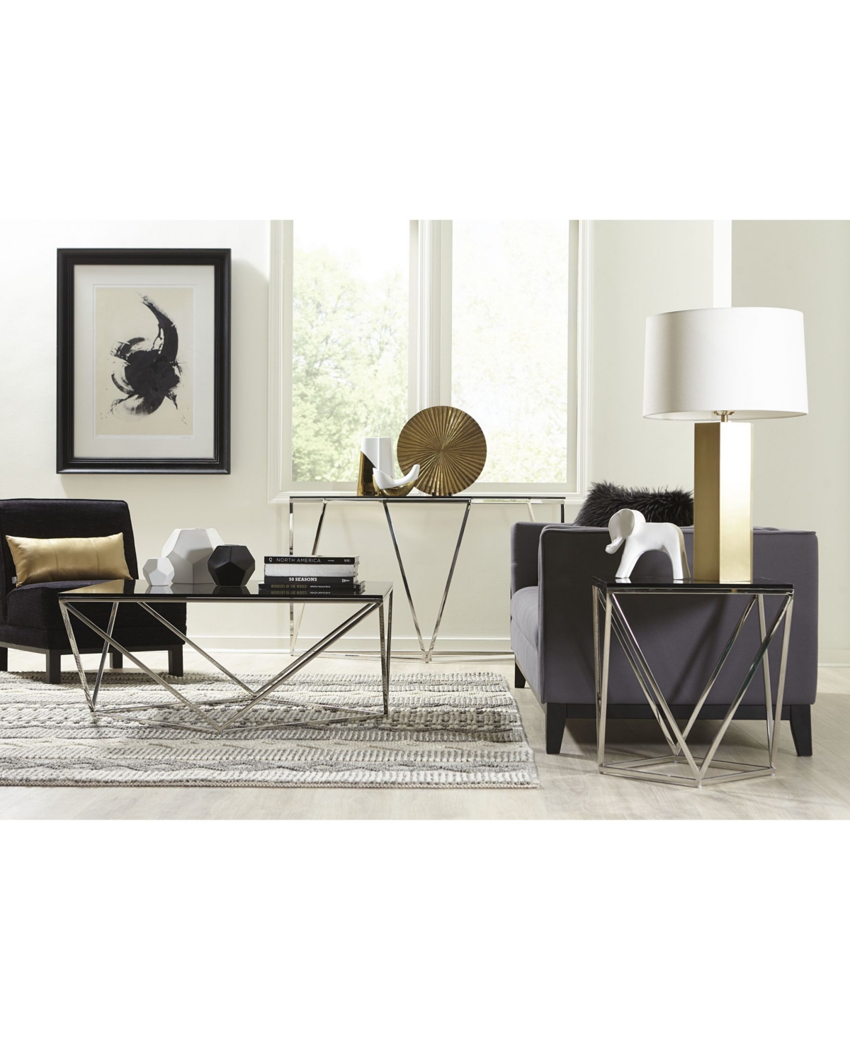 Shop Macy's Aria 22" Smoked Glass And Polished Stainless Steel End Table In Pol Stainless Steel,smoked Glass