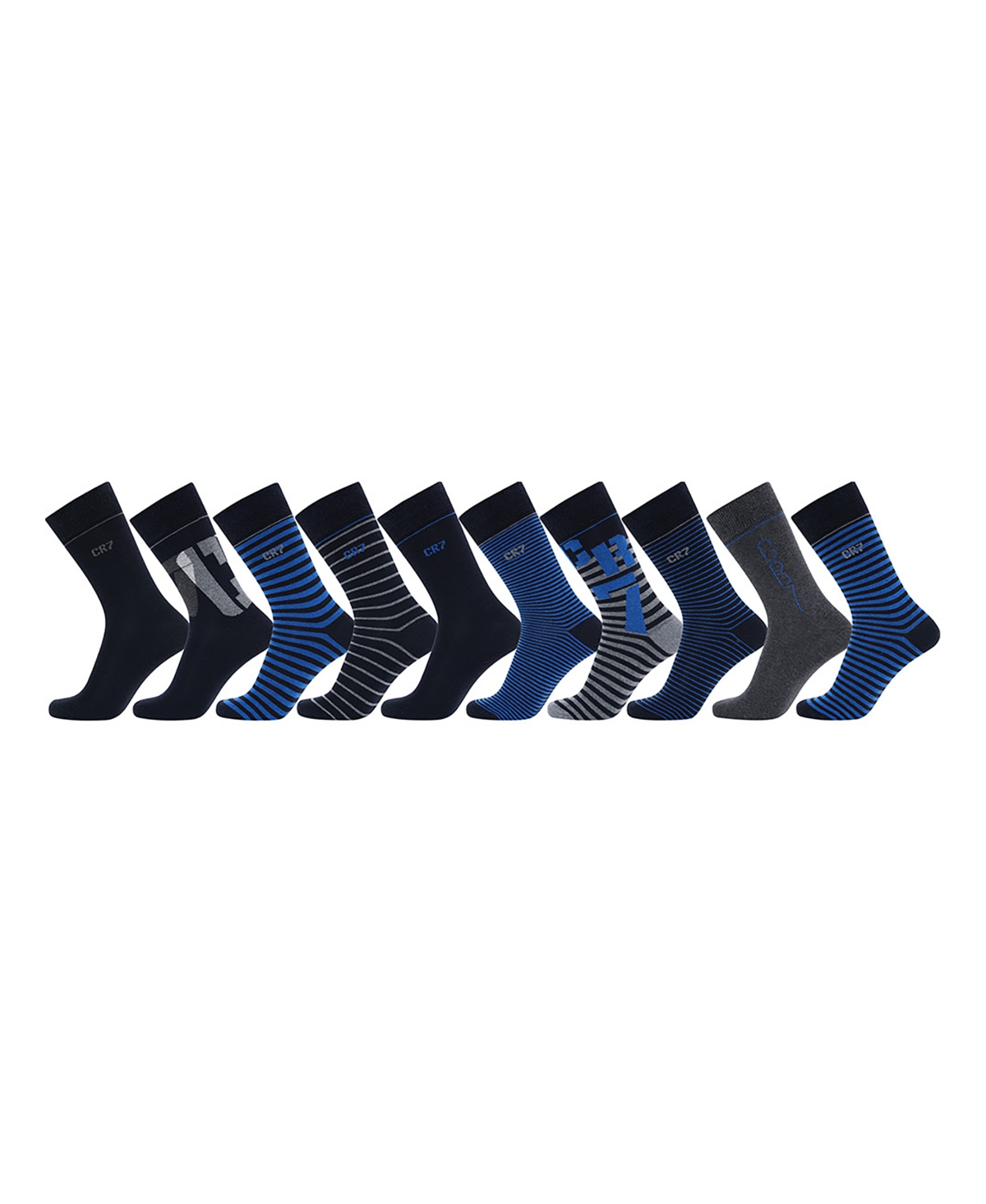 Men's Fashion Socks, Pack of 10 - Black, Blue, Gray