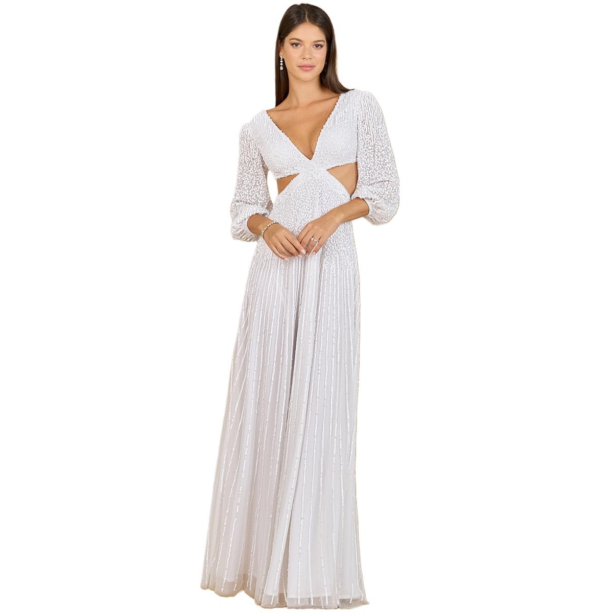 Women's 3/4 sleeve Cut Out Wedding Dress - Ivory