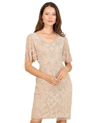 Beaded Short Dress with Cap Sleeves