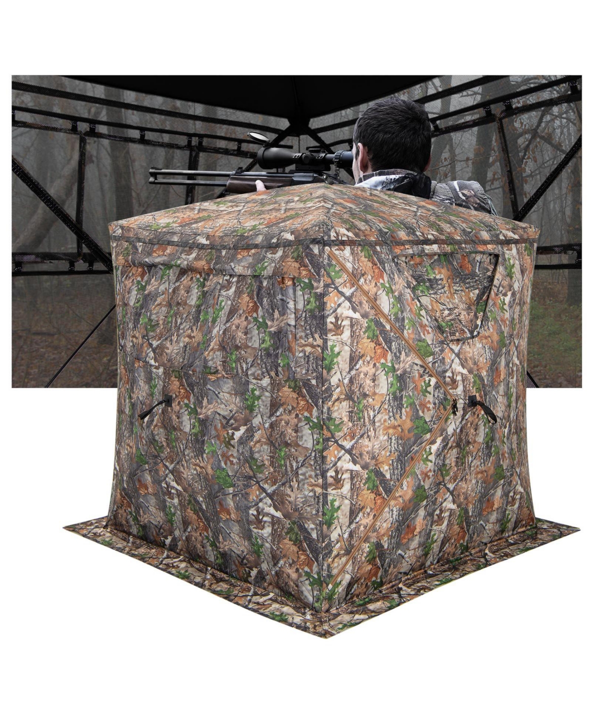 Hunting Blind Portable Pop Up Ground Tent 2-3 Person with Carry Bag Storage Pocket - Green